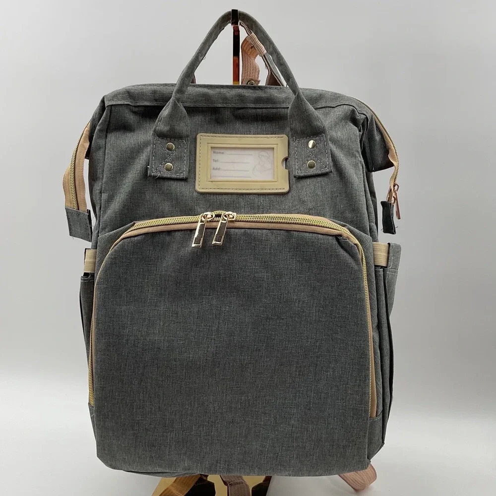 Diaper Bag Backpack with‎ USB Port Gold Hardware Stroller Straps Heathered